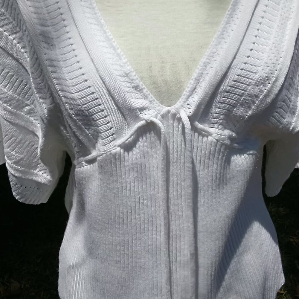 Womens Gorgeous Knitted White Deep V Front Off The Shoulders Knit Neck Tie Top🌼 - Picture 13 of 16